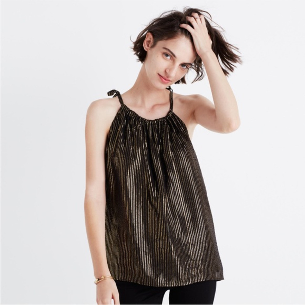 MADEWELL STRIPE HALTER TANK TOP BLACK GOLD 0 XS